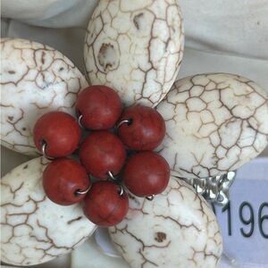White and Red Floral Statement Ring